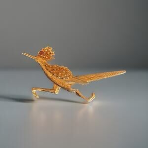 Marcel Boucher Gold Tone Ruby Cabochon ROADRUNNER Bird Brooch Vtg Collectable